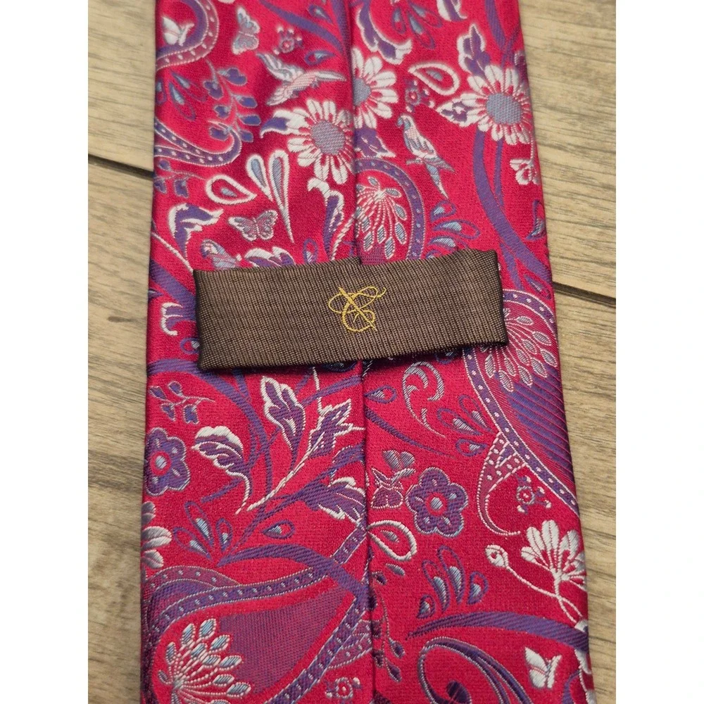 Canali 1934 Italy Mens Silk Tie Pink Red Purple Floral Paisley Recent‎ Necktie
